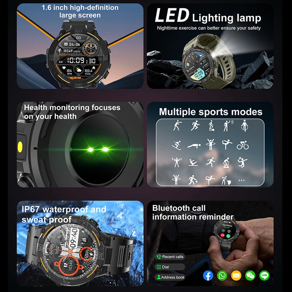 Outdoor Smart Watch Men With Flashlight